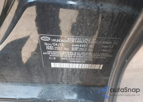 2016 Hyundai Sonata Se z USA, uszkodzony, nr VIN 5NPE24AF6GH338199